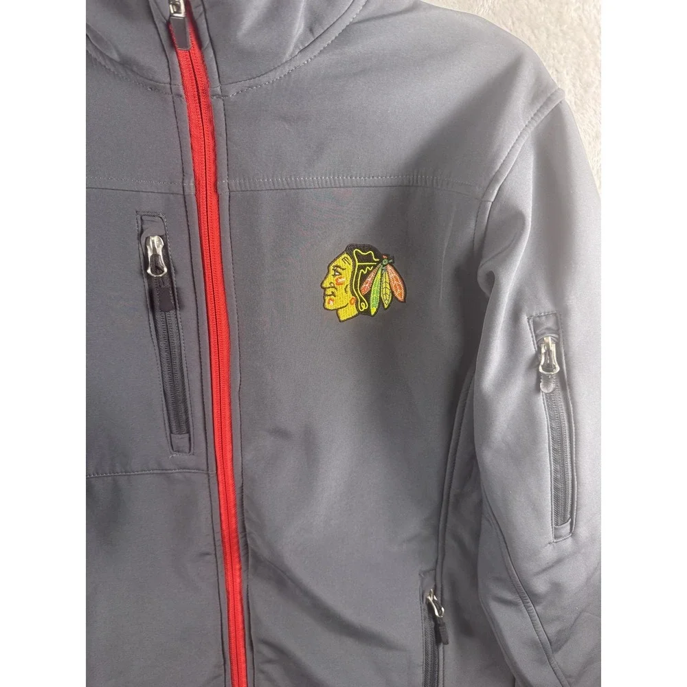 Chicago Blackhawks Jacket Mens Small Gray Red NHL Hockey Full Zip Softshell‎